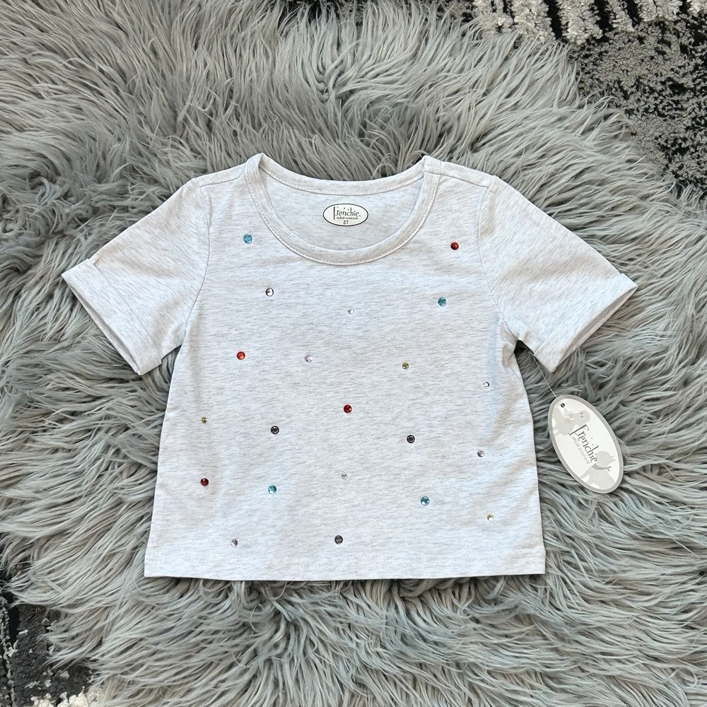 Frenchie Mini Couture Girls Bedazzled Heather Grey Tee Shirt‎ Size 2T NWT